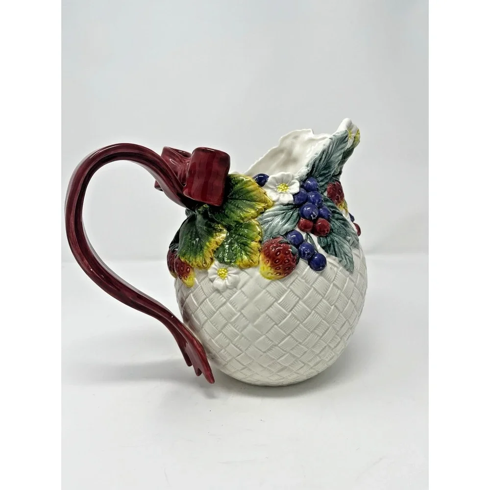 Fitz & Floyd‎ Berry Patch 1995 Ribbon Handle Pitcher Bouquet Holder